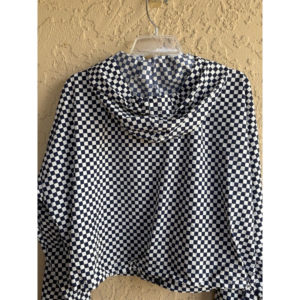 J. Crew NWT Navy White Anorak XL Checkerboard Active Woman Hooded Zipper Jacket - Picture 2 of 13